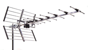 Outside Yagi aerial with one element, typical channel 21 to 69 bandwidth- UHF band. With only one element it has a slightly lower gain than the Yagi with 3 elements, but has a lower average cost. 