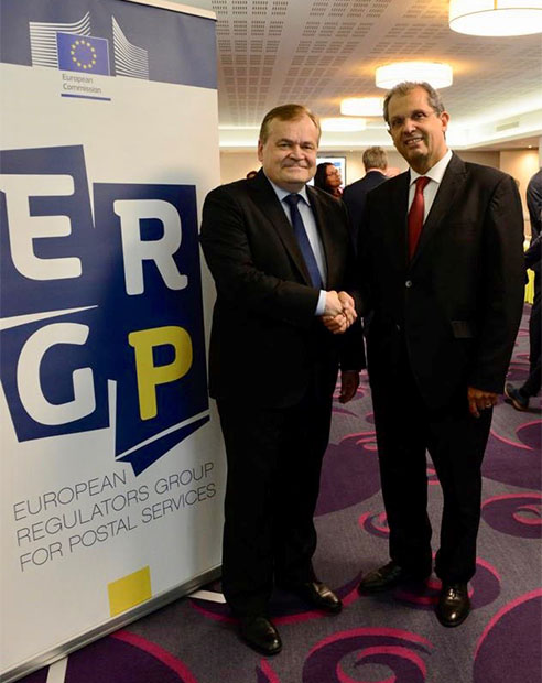 Da esquerda para a direita: Timo Pesonen (Diretor Geral da DG GROW, Comissão Europeia) e João Cadete de Matos (Presidente da ANACOM / Presidente do ERGP).