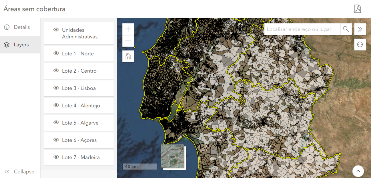 Figure 1 - Interactive map to search and show ''white areas'' contained in the base scenario (in Portuguese)