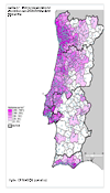 Gráfico 37 ? Distribuição por concelho das centrais com DSLAM e densidade populacional