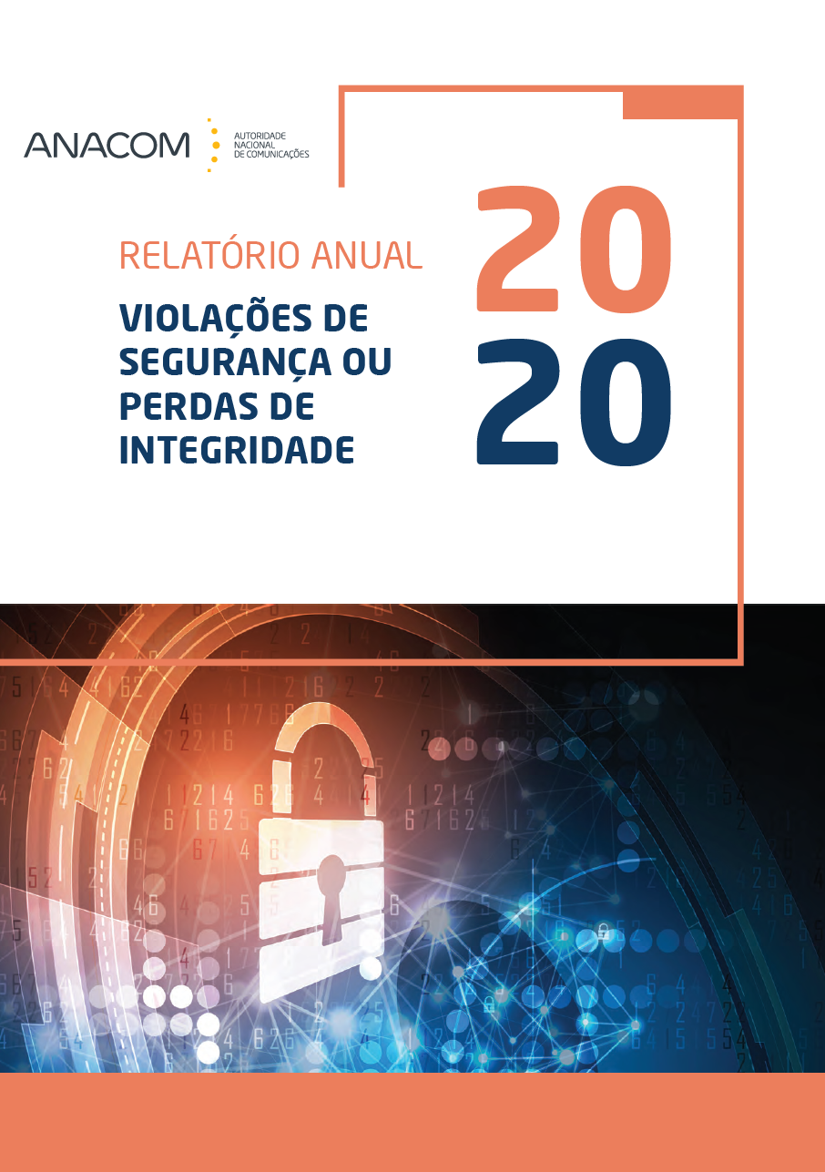 Imagem em tons laranja e azul com um cadeado - capa do relatório sobre violações de segurança ou perdas de integridade (2020).